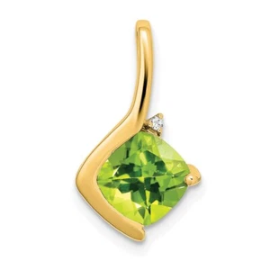 14k Yellow Gold Cushion Peridot and Diamond Pendant Perfect Gift for Her - Picture 1 of 4
