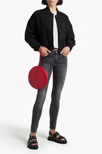 $395 RAG & BONE Val Cropped Denim Quilted Bomber Jacket XL Black - Picture 1 of 4