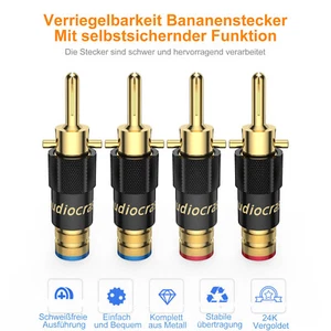 Audiocrast 4x Double Screw Locking Spring Banana Plug Speaker Cable Connectors - Picture 1 of 8