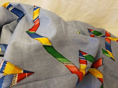 Cotton Fabric 44 x 1 1/3 yd Lightweight Denim Blue w/Multi Braid Print Vintage - Image 1 of 4