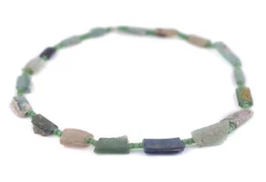 Flat Roman Glass Tube Beads 5mm Afghanistan Green Unusual 14 Inch Strand - Picture 1 of 4