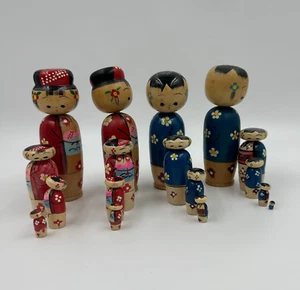 4er Set Vintage Mini Kokeshi Puppen aus Holz mit Wackelköpfen - Bild 1 von 6