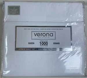 NIP VERONA HOME COLLECTION 6 PIECE 1000 TC WHITE QUEEN SHEET SET - Picture 1 of 2