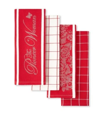 ❤️Juego de 4 toallas de cocina The Pioneer Woman Butterfly rojo blanco mezclado nuevo con etiquetas Foto 1 de 4