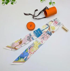 HERMES Twilly Scarf Precious Paradise Pink White Blue Silk Authentic - Picture 1 of 8