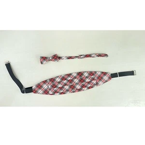 Vintage Bowtie & Cummerbund 1970s Tartan Plaid Adjustable Formal Set - Picture 1 of 3