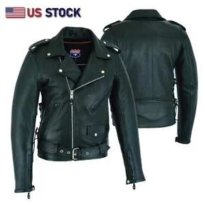 Autobahnleder Old School Polizei Stil Motorrad Lederjacke 2 Munitionstasche - Bild 1 von 7