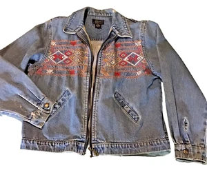 Giacca jeans denim vintage collezione Agapo ricamo grunge azteco anni 90 Y2K - Foto 1 di 7