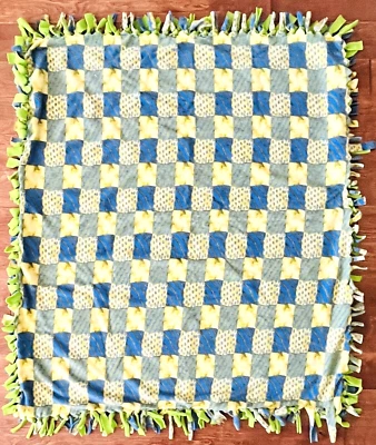 Soft Fleece Blanket Lap Sofa Throw Blue Green Yellow FUMC Love Knots 51" x 42" - Image 1 of 4