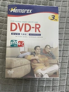 Memorex DVD-R 4.7 GB - 3 Pack 120 Min Video Recordable DVD Discs Sealed FreeShip - Picture 1 of 2
