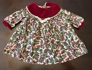 Baby Mädchen Weihnachtskleid Vintage Stechpalme Kinderreim Größe 6-9 Monate Samtkragen - Bild 1 von 12