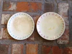 Pair Vintage Plates W/ Alphabet & Symbols & Characters-Rustic & Crackled-6 1/4" - Imagen 1 de 9