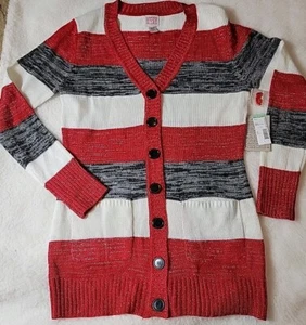 Canyon River Blues Women Red Stripe Button Up Long Sleeve Sweater Size Large - Picture 1 of 8