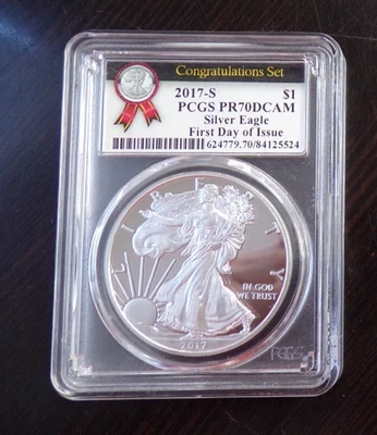 CONGRATULATIONS SET 2017 S PCGS PR70DCAM SILVER EAGLE FIRST DAY OF ISSUE - Image 1 of 2