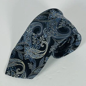 JZ Richards 100% Silk Neck Tie Blue/Silver Paisley Hand Made Long 3 1/4” - Picture 1 of 4
