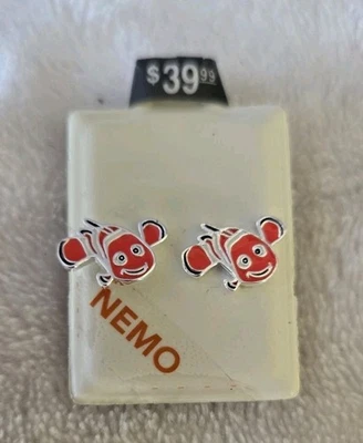 Disney Pixar Buscando a Nemo Pendientes Naranja Walt NUEVO Pez Esmalte Niño 925 Foto 1 de 4