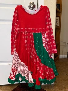 Jelly the Pug Kids Girls Christmas Dress Size 12 Long Sleeve Red Green Ruffles - Picture 1 of 3