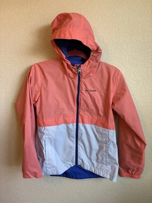 Columbia Girls Rain Hooded Jacket Pink and Gray, Size Large 14/16 - Image 1 of 4