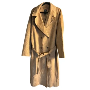 GAP Oversized Wool Coat Camel Tan Double Breasted Belted L Tall - Picture 1 of 5