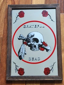Vtg Grateful Dead Roses Mirror Glass/Wood RARE #303 - Picture 1 of 4