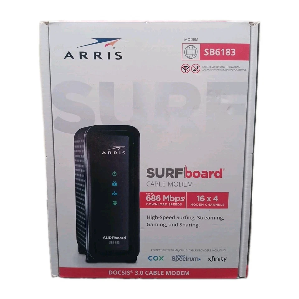ARRIS SURFboard (16x4) DOCSIS 3.0 Cable Modem SB6183 Black