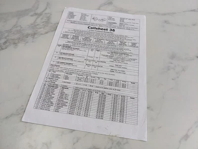 Beauty and the Beast Callsheet 36 Production Movie Set 2015 Disney Memorabilia - Image 1 of 3