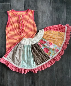 Persnickety Boutique Girls Size 10 Stripe Tank & Floral Twirl Ruffle Skirt Sz 8 - Picture 1 of 6