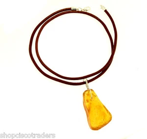 Copal Sterling Silver Wire Wrap Necklace Leather Cord Activates Crown Chak - Picture 1 of 3