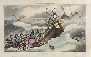 1816 Rowlandson DEATH TURNED PILOT English Dance Of Death HC Aquatint Etching - Picture 1 of 3