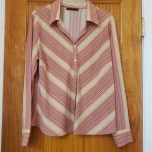 Ninety Women's Stripe Print Button Down Long Sleeve Top, Size L - Picture 1 of 9