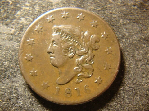 1816 N-7  VF XF Coronet Head Braided Hair Large Cent  RXR GBX Cover