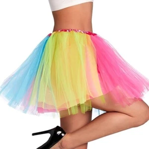 Rainbow Tutu 80’s Skirt Women's Teen/Adult Elastic 4 Layered Non See-Through - Picture 1 of 5