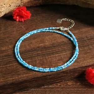 Natural Larimar Choker Tiny Beaded Healing Crystal Minimalist Boho Necklace Gift - Picture 1 of 6
