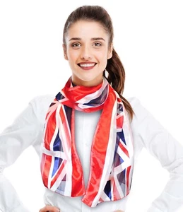 Women's Silk Feeling British England UK Flag 13"x60" Union Jack Fashion Scarf - Picture 1 of 4