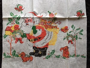 Vintage Krepppapier Weihnachtsdeko, Panel - Santa and His Wildlife Friends - Bild 1 von 4