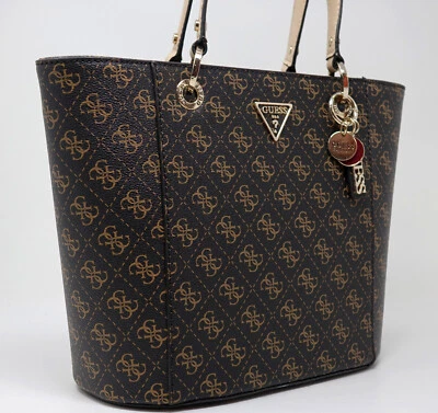 NEW GUESS Women's Logo Tote Bag Handbag Purse - Natural Brown - Image 1 of 4