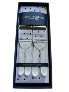 Albert Thurston White/Black  Polka Dot with White Goat Tab braid Ends - Picture 1 of 1