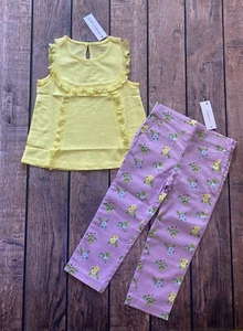 Girl’s Size 5 Janie and Jack Yellow Easter Ruffle Top & Adjustable Floral Pants - Picture 1 of 3