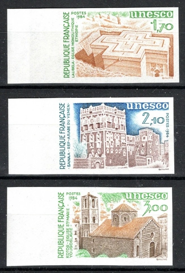 FRANCE 1984 UNESCO YT's 79-81 (SC#'s 2O29, 2O32 & 2O35) Imperf MH - Image 1 of 1