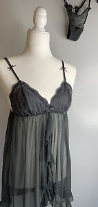 Nightgown COSABELLA LINGERIE CHEMISE Babydoll Slip Dress LACE LARGE Grey