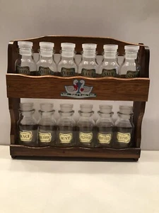 Vintage Wooden Spice Rack With 12 Glass Bottles With Labels Cottagecore - Picture 1 of 10