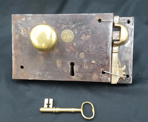 Restored 1800's Iron & Brass Complete Carpenter #60 Lock Set Cover