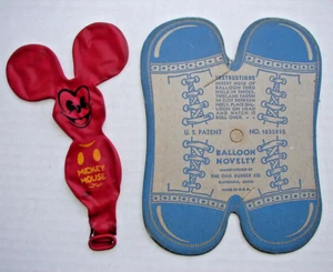 VTG 1930'S MICKEY MOUSE RED BLOW UP BALLOON & FEET WALT DISNEY UNUSED OAK RUBBER - Picture 1 of 13