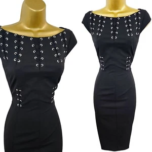 Vestido lápiz clásico Karen Millen 12 UK vintage negro con ojales a medida - Imagen 1 de 16