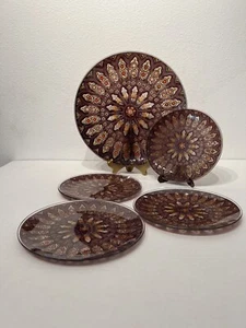 Behrenberg Stained Church Glass 5 Piece Serving Platter & Plates Desert Set Xmas - Picture 1 of 9