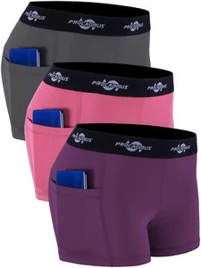 Women's Spandex Shorts 3" Sport Pro w Side PocketsGrey & Pink & PurpleLarge - Picture 1 of 6