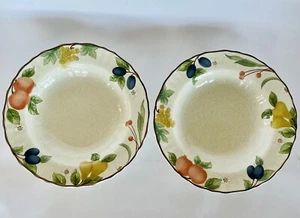 Set of 2 Vintage Mikasa Fruit Panorama Soup Bowls 9 1/4" Country Classics Rimmed - Picture 1 of 8
