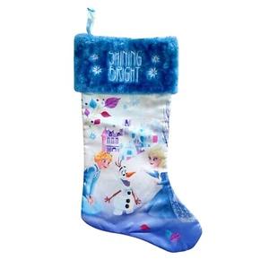 Disney Frozen Elsa Anna Olaf Christmas Stocking Shining Bright Blue Faux Fur - Picture 1 of 4