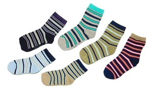 BOYS 3 Pair STRIPED CREW SOCKS {3-5 yrs.}, {6-8 yrs.} Blue, Tan, Gray Black - Picture 1 of 19