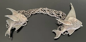 Guglielmo CINI STERLING SILVER Double Fish with Chain BROOCH *Rare* - Picture 1 of 5
